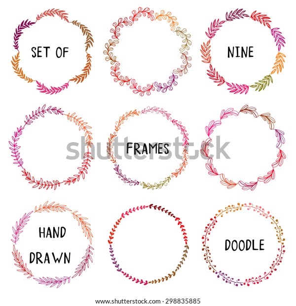 Hand drawn doodle vector floral frames.  Circle\
floral wreaths.