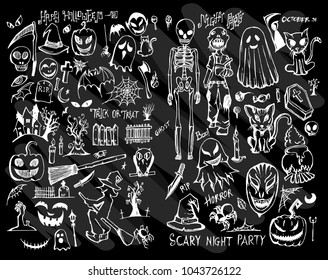 Hand drawn doodle vector halloween set on Chalkboard