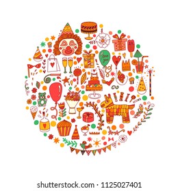 Hand Drawn Doodle Vector Happy Birthday Card.