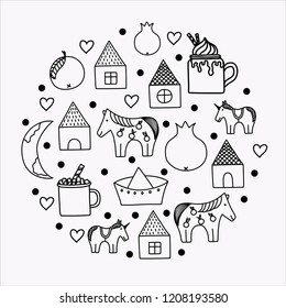 Hand drawn doodle vector with horses