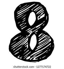 Hand Drawn or Doodle Vector Illustration of Number 8 on Isolated Background. Graphic Design for T-shirt, Poster, Card, Template, and more