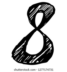 Hand Drawn or Doodle Vector Illustration of Number 8 on Isolated Background. Graphic Design for T-shirt, Poster, Card, Template, and more