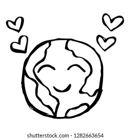 Hand Drawn or Doodle Vector Illustration of Earth on Isolated Background. Graphic Design for T-shirt, Poster, Card, Template, and more
