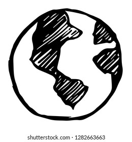 Hand Drawn or Doodle Vector Illustration of Earth on Isolated Background. Graphic Design for T-shirt, Poster, Card, Template, and more