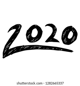 Hand Drawn or Doodle Vector Illustration of Year 2020 on Isolated Background. Graphic Design for T-shirt, Poster, Card, Template, and more