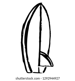 Hand Drawn or Doodle Vector Illustration of Surfboard on Isolated Background. Graphic Design for T-shirt, Poster, Card, Template, and more