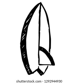 Hand Drawn or Doodle Vector Illustration of Surfboard on Isolated Background. Graphic Design for T-shirt, Poster, Card, Template, and more