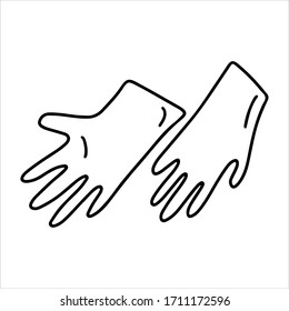 Icono de la línea de guantes de goma protectores dibujados a mano aislado en fondo blanco. Diseño para logotipo, impresión, banner