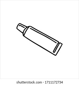 Hand drawn doodle vector illustration of a tube medicine  cream or gel, medicine  isolated on white background. Design for websites, textiles, paper, wallpaper, card, print