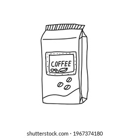 
Hand drawn doodle vector illustration of coffee bag. Isolated on white background