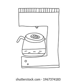 Hand drawn doodle vector illustration of auto drip coffee machine with glass pot. Isolated on white background