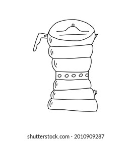 Hand drawn doodle vector illustration of moka percolator coffee pot for brewing hot espresso coffee. Isolated on white background.