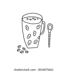 Hand drawn doodle vector illustration of delicious hot cup of coffee of tea. Isolated on white background.