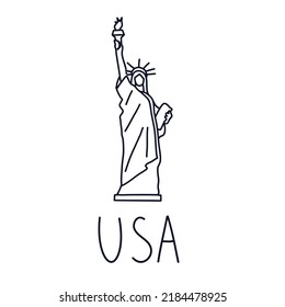 Hand drawn doodle vector illustration of Liberty Statue, New York, USA. 