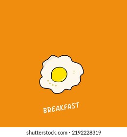 hand drawn doodle vector illustration of sunny side fried egg with bright yellow for breakfast. Culinary food poster card menu template. 