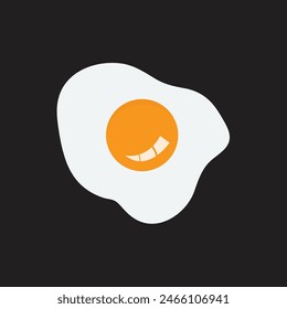 Hand drawn doodle vector illustration of sunny side up fried egg with bright yellow yolk on light turquoise background. Culinary food poster card menu template.