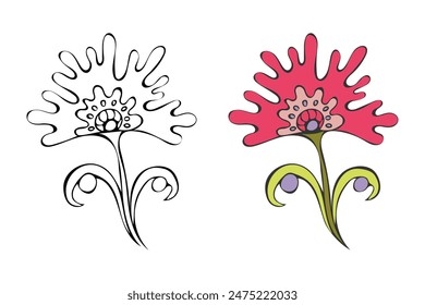 Flor dibujada a mano de la Ilustración vectorial del garabato, aislada sobre fondo blanco.