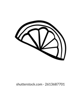 hand drawn doodle vector illustration of a lemon. black outline isolated icon.