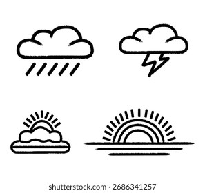 Hand drawn doodle vector illustration pack of weather icons