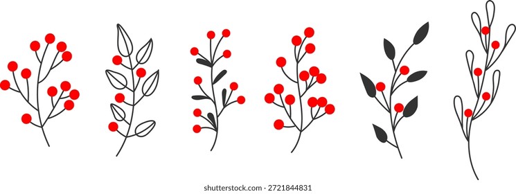 Ilustración vectorial de doodle dibujado a mano de ramas de pino, abeto y muérdago en estilo lineal minimalista. Elegantes Elementos botánicos de invierno perfectos para coronas de Navidades, decoraciones navideñas, tarjetas de felicitación, diseños festivos y patrones estacionales.
