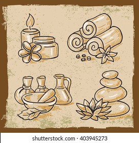 Hand drawn doodle vector illustration of spa