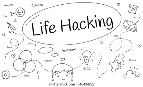 Hand Drawn Doodle Vector Illustration About Life Hacking.