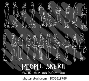 Hand drawn doodle vector line Human People icon set on Chalkboard