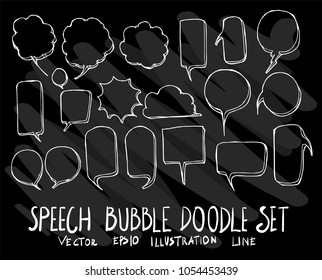 Hand drawn doodle vector line speech bubble element icon set on Chalkboard