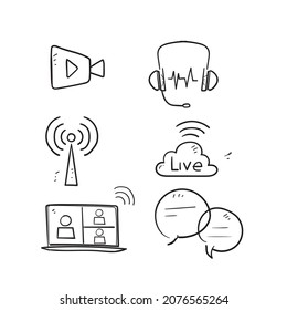 hand drawn doodle Vector live streaming icons illustration