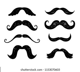 Hand drawn doodle vector moustache icons set, photo booth props