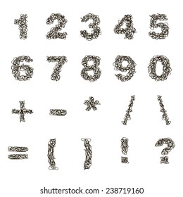 Hand drawn doodle vector numbers and symbols