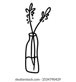 Hand drawn doodle vector of plant and flower shapes in a cute vase, editable for all your graphic needs.