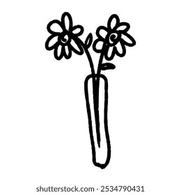 Hand drawn doodle vector of plant and flower shapes in a cute vase, editable for all your graphic needs.