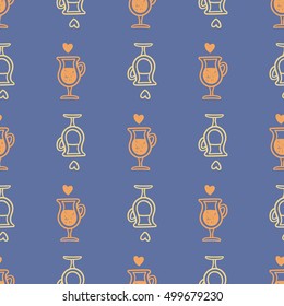 Hand drawn doodle vector seamless coffee latte pattern for wrapping and textile