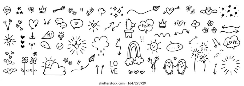 Hand drawn doodle vector set.