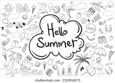 hand drawn doodle vector sketch set of summer elements