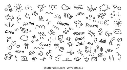 Hand drawn doodle vector, Sketch underline, emphasis, arrow shape set