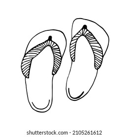 Vectores de doodle dibujados a mano de verano voltear flops en línea. Diseño de verano