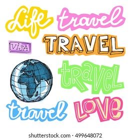 Hand drawn doodle  vector travel set. Vector illustration.