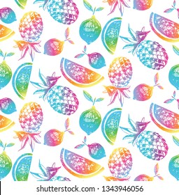 Hand drawn doodle vector tropical fruit pattern background