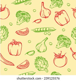 hand drawn doodle vegetable seamless pattern