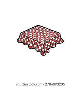 Hand drawn doodle of vintage red and white checkered tablecloth
