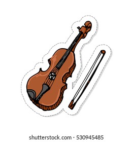 Hand drawn doodle Violin patch icon. Vector illustration musical instrument. Music symbols icons collections Cartoon violin concept elements Violin vector logo design template