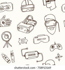 Hand drawn doodle virtual reality seamless pattern Vector illustration. Symbol collection.