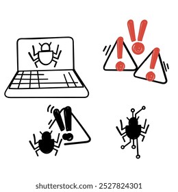 ilustração de computador de vírus doodle desenhado à mão