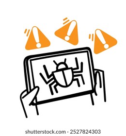 hand drawn doodle virus bug computer illustration
