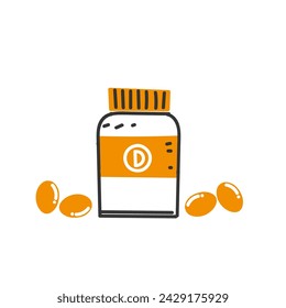 hand drawn doodle vitamin d tablet illustration vector