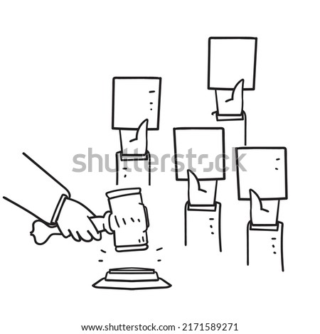 hand drawn doodle hand vote at auction illustration vector