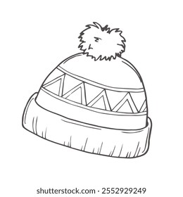 Hand drawn doodle warm hat isolated on white background. Vector illustration.