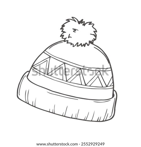 Hand drawn doodle warm hat isolated on white background. Vector illustration.